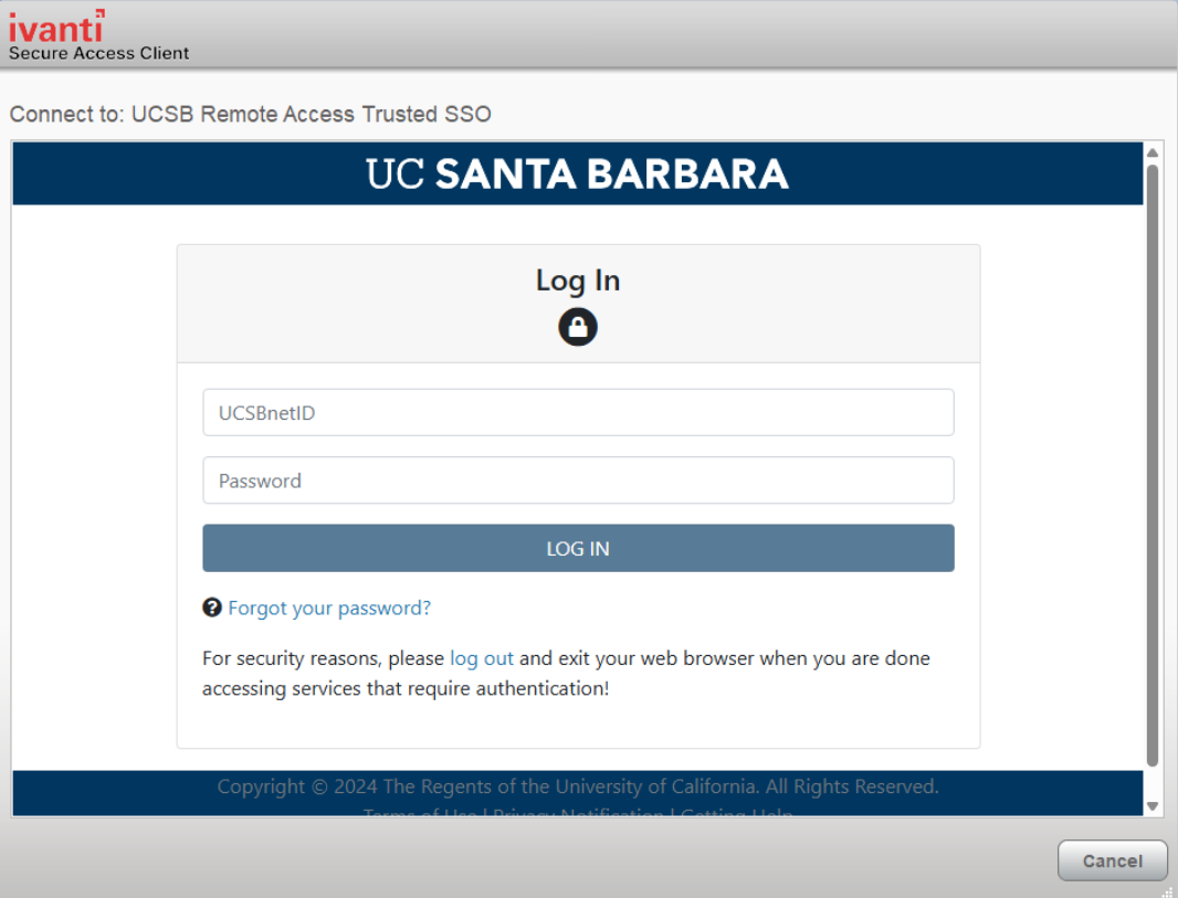 "UCSB SSO login window"